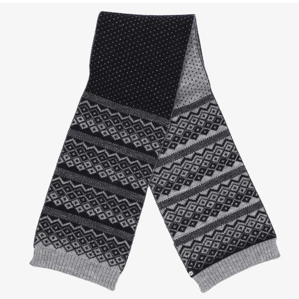 Icewear Vidar Warm Wool Scarf Iceland Fair Isle‎ Gray Navy Reversible Maxwin